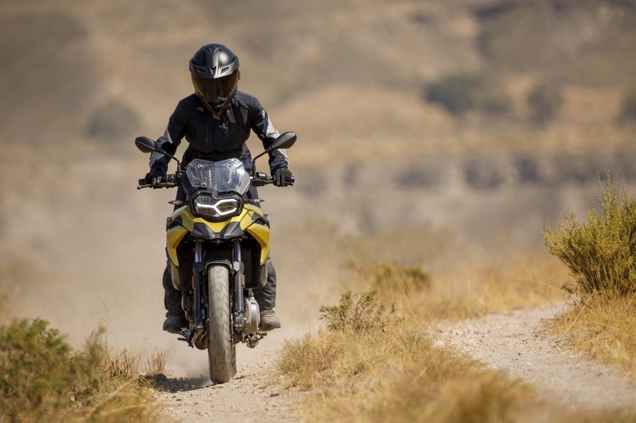 BMW F 750 GS motorcycle on a dirt road
