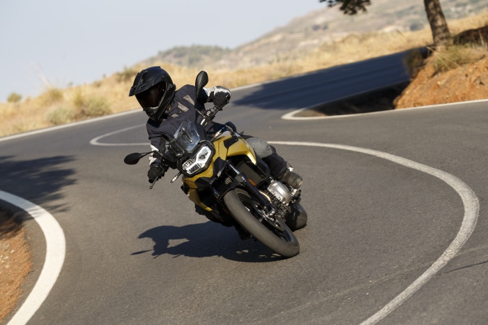 BMW F 750 GS motorcycle on a winding road