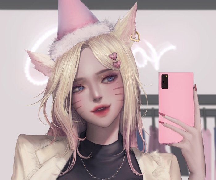 Ahri from League of Legends taking a selfie