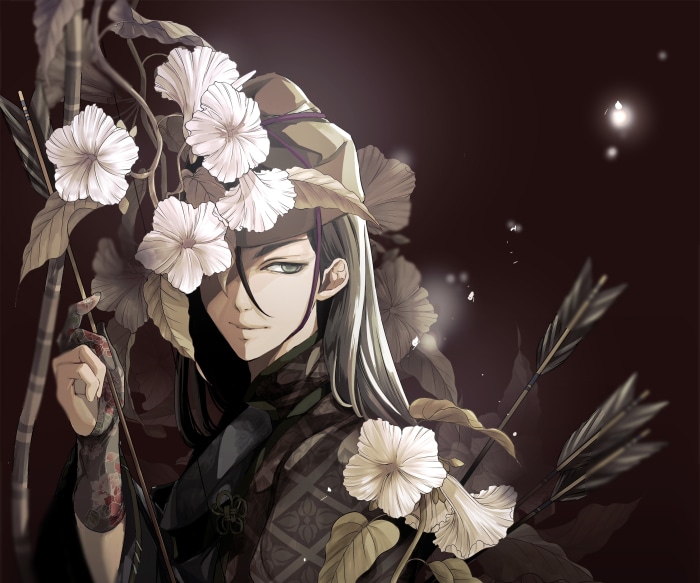 Anime boy with flowers and arrows