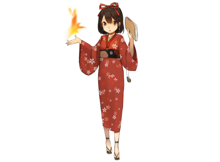 Girl in a red kimono with flowers