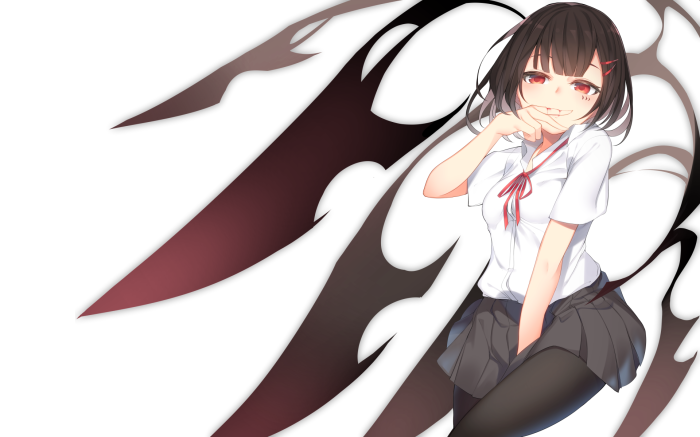 Girl with dark hair and red eyes