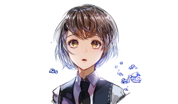 Anime girl with short brown hair and yellow eyes