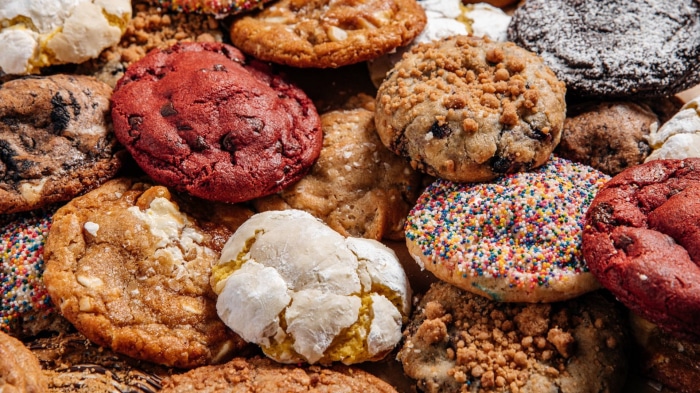 A variety of cookies with different toppings