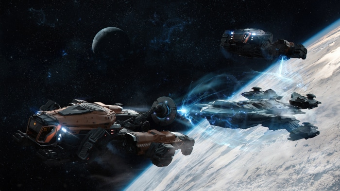 ARGO SRV spaceships in orbit above Earth