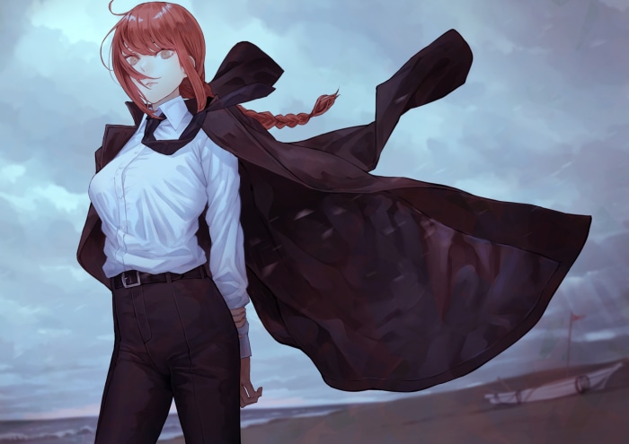 Makima from Chainsaw Man on a beach