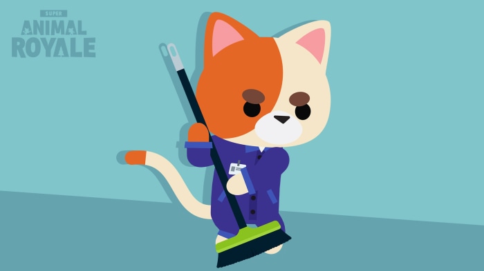 Cat from Super Animal Royale holding a broom