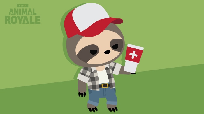 Sloth from Super Animal Royale holding a medical item