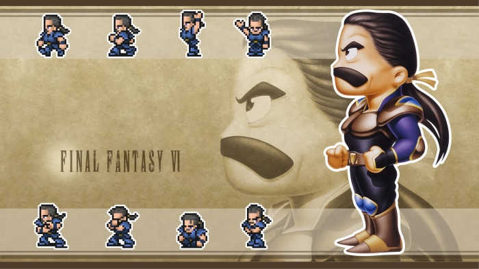 Cyan Garamonde from Final Fantasy VI pixel art and chibi