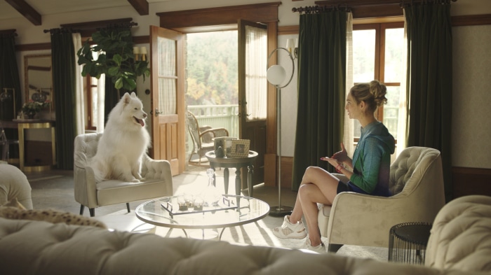 Allegra Edwards with a Samoyed dog