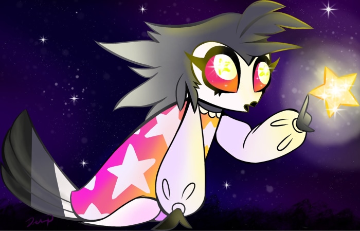 Octavia from Helluva Boss reaching for a star