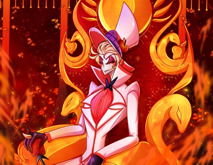 Lucifer from Hazbin Hotel sitting on a throne