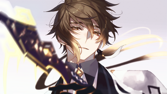 Zhongli from Genshin Impact with a weapon