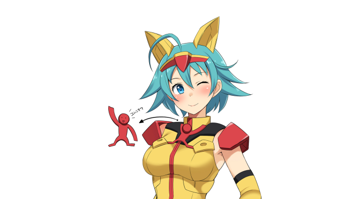 Anime girl with blue hair and yellow armor
