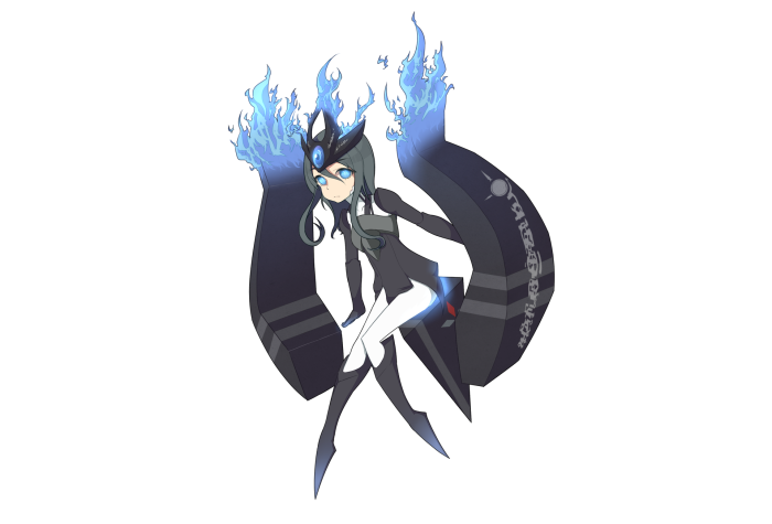 Girl with blue flames and dark armor