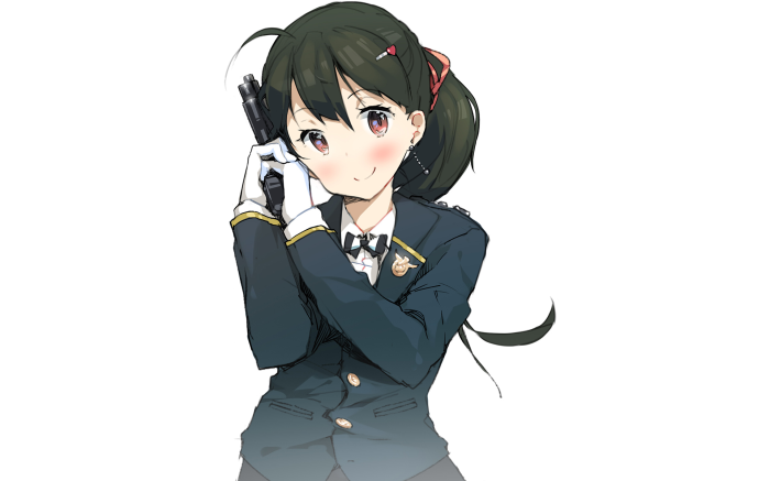 Girl in uniform holding a gun