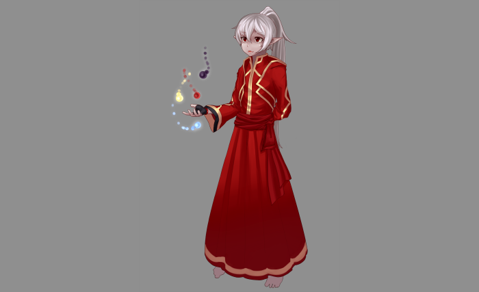 Elf boy in red robe with magic orbs