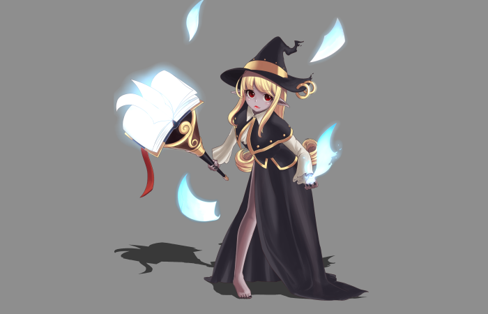 A witch with a magical book staff