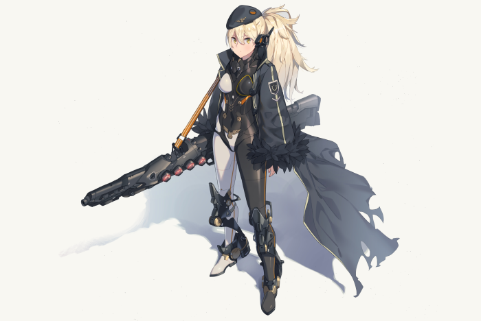 Girl with a futuristic rifle and black coat