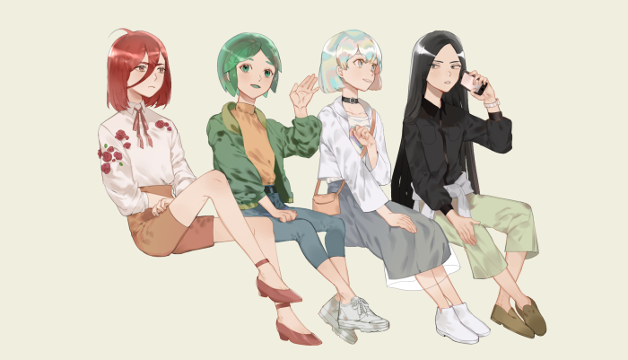 Four girls from Houseki no Kuni sitting together
