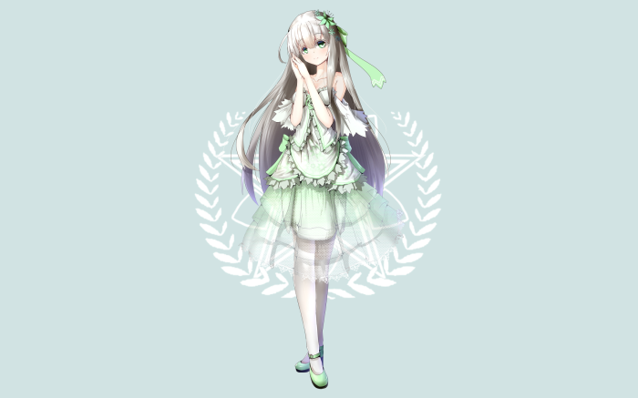Girl in a green dress with white stockings