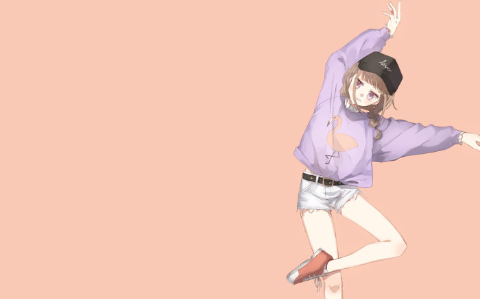 Anime girl with flamingo sweater and shorts
