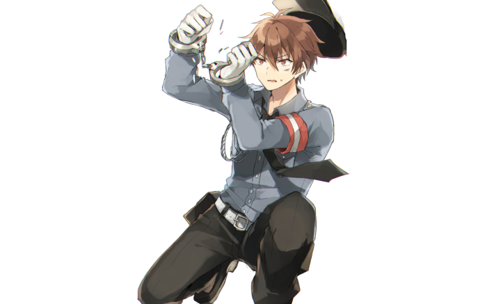Young man in uniform with handcuffs