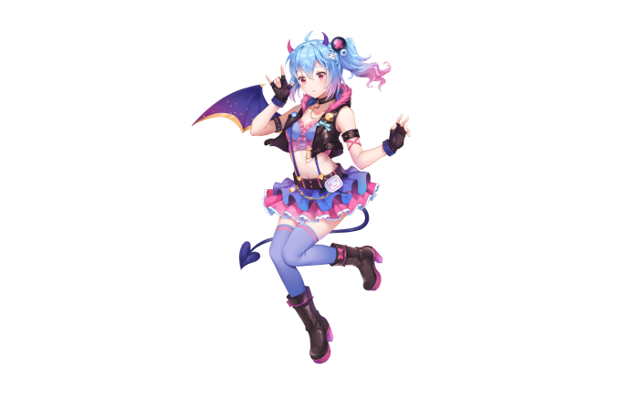 Anime girl with blue and pink hair and devil wings