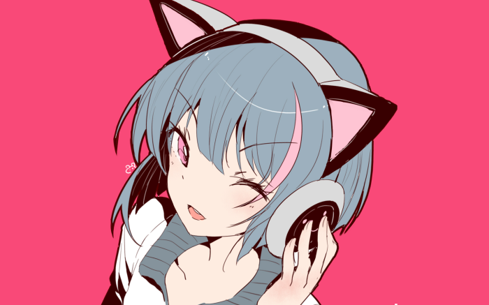 Girl with headphones and cat ears