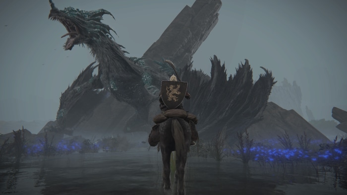 Dragon and knight on horseback in Elden Ring 4K