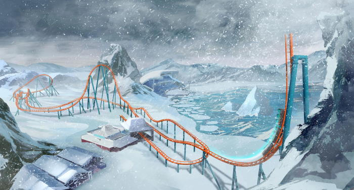 Roller coaster in a snowy mountain landscape
