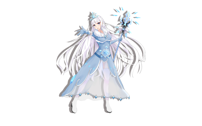 Girl with long white hair and ice staff