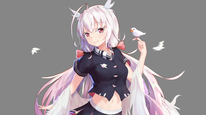 Anime girl with white hair and a bird