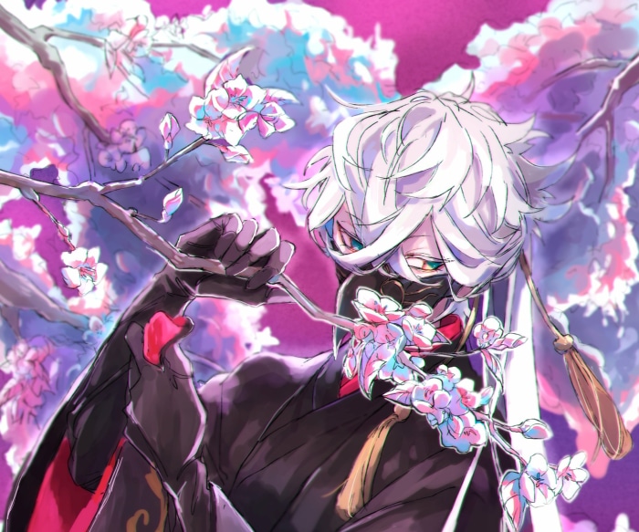 Asclepius from Fate/Grand Order with Cherry Blossoms