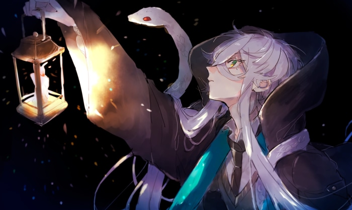 Asclepius from Fate/Grand Order holding a lantern