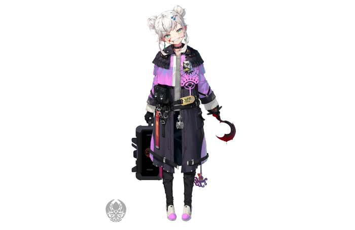 Girl with scythe and suitcase
