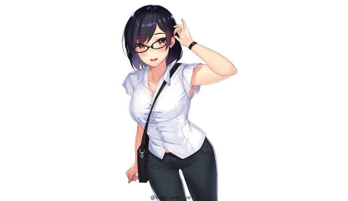 Anime girl with glasses and black hair