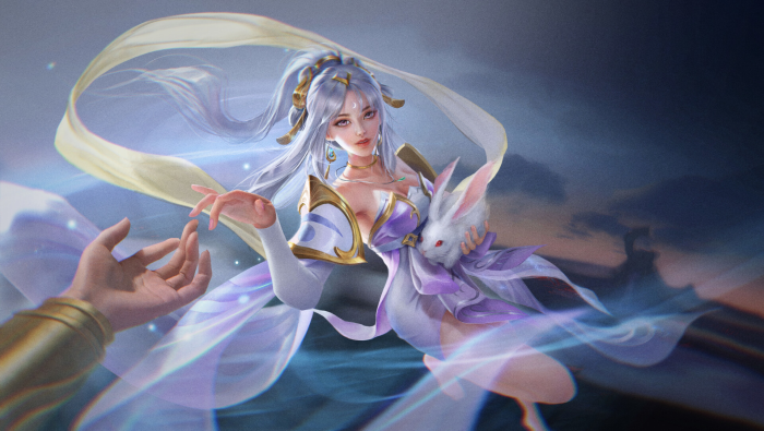 Fantasy Woman with Rabbit and Reaching Hand
