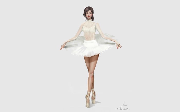 Asian ballerina in white tutu performing ballet