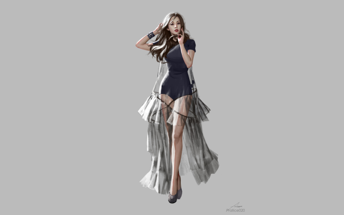 Asian Woman in Elegant Dress