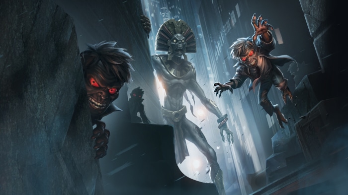 Mummy and zombies in a dark city