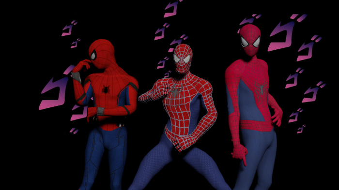 Three Spider-Men in Jojo poses