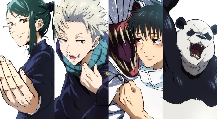 Maki Zenin, Toge Inumaki, Yuta Okkotsu, and Panda from Jujutsu Kaisen