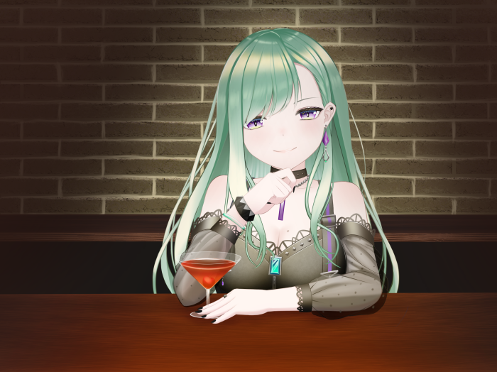 Yakumo Beni from VSPO! with a drink