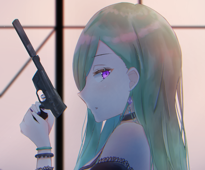 Yakumo Beni from VSPO! holding a gun
