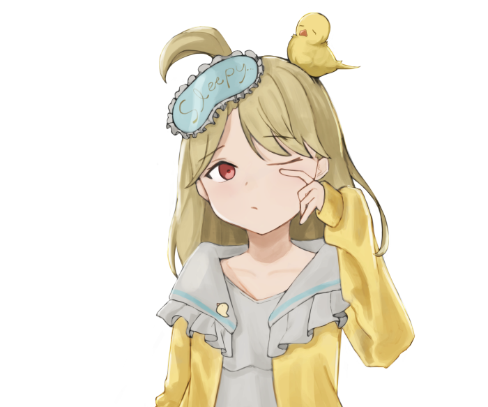 Kogara Toto from VSPO! with a bird on her head