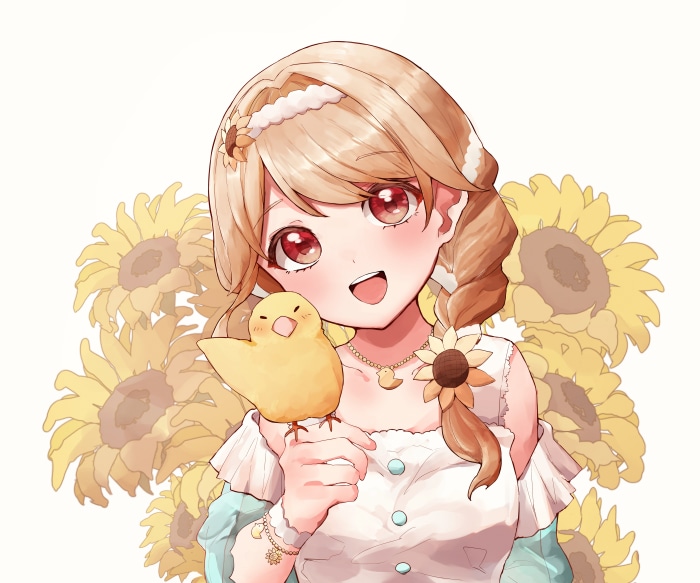 Kogara Toto from VSPO! with a chick and sunflowers