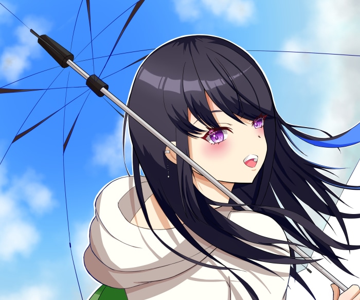 Ichinose Uruha from VSPO! holding an umbrella