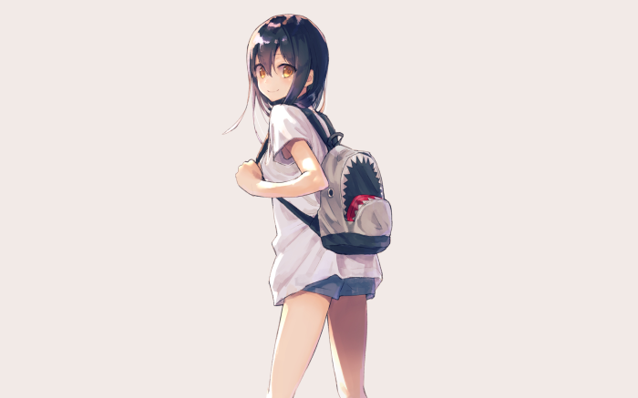 Anime girl with shark backpack
