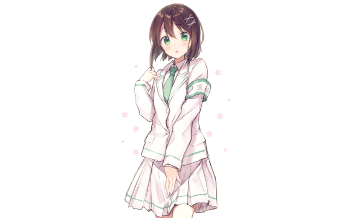 Anime girl in school uniform with green tie and skirt